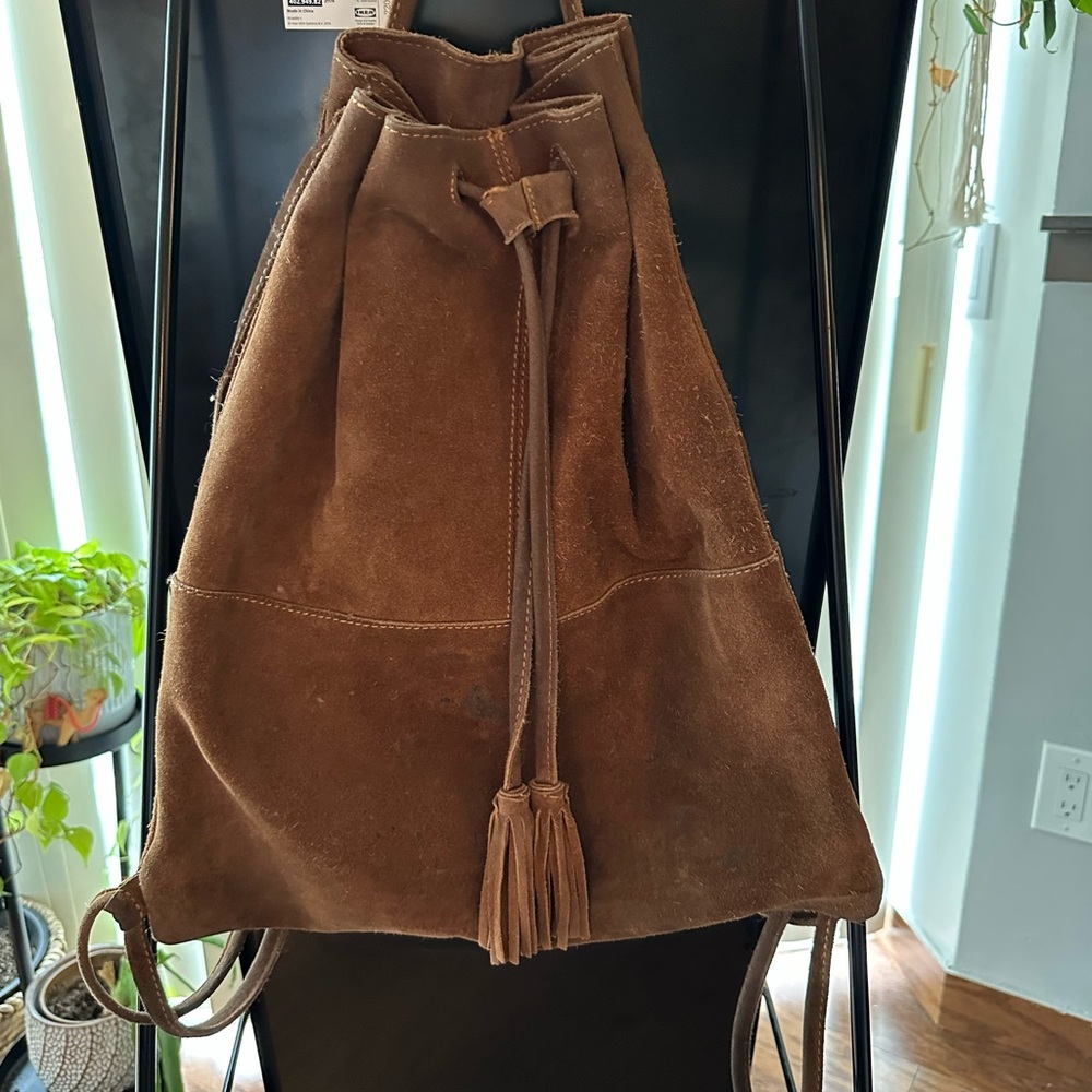 Mango Brown Suede Backpack